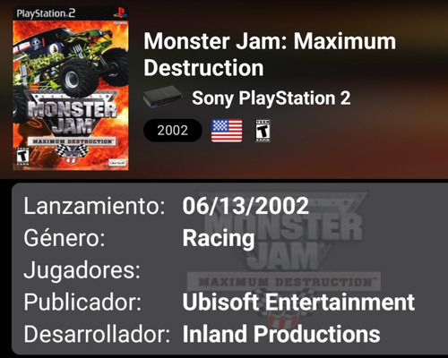 Monster Jam Maximum Destruction - Ubisoft - Ps2 (Usado)