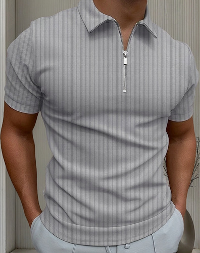 Nuevo Polo Cremallera A Rayas Los Hombres Polo Playera 2023