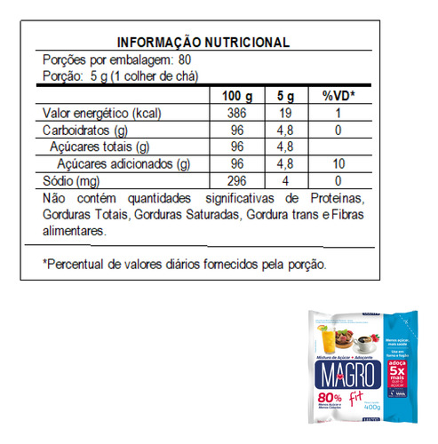Açúcar Light Magro Fit Pacote Com 400g Kit Com 10