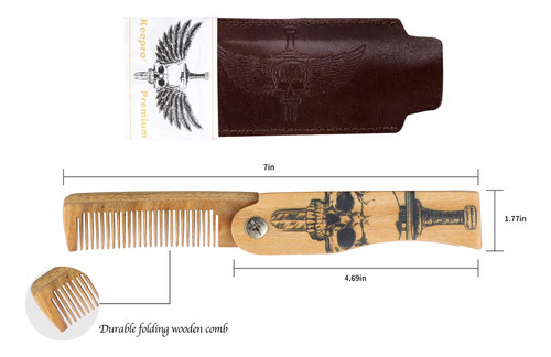 Peine De Madera Plegable Para Cabello Y Barba Hombre Color Cafe