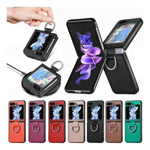 Carcasa Para Samsung Z Flip 6 Cuero Premium Con Anillo