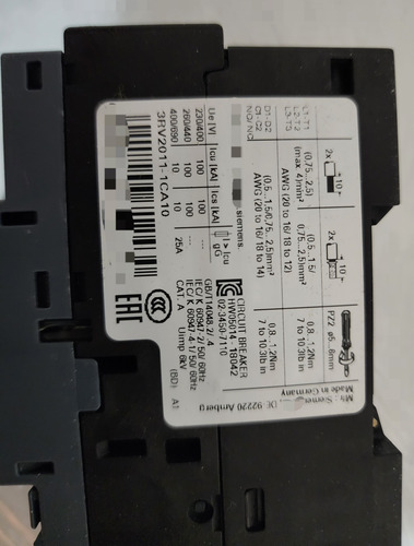Guardamotor S00 1,80-2,50a 0,75kw 400v Siemens 3rv2011-1ca10