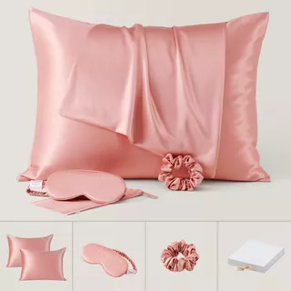 Fundas Para Almohada De Seda Antifaz Y Liga Rosa 51 X 66 Cm