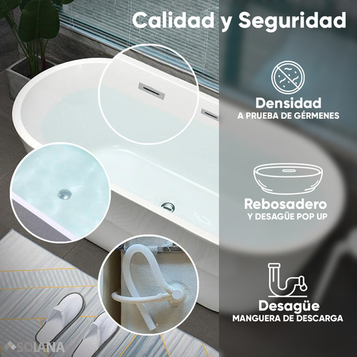 Solana Kit Tina De Baño Ovalada De Acrílico Slim 150x80x60 Cm + Grifo Independiente Cuello Cisne Monomando Gold Rose / Bañera Blanca De Acrílico Solido Térmico / Kit Completo Blanco/goldrose