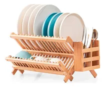 Comprar Secaplatos Escurridor De Loza Bambú De 2 Niveles Plegable