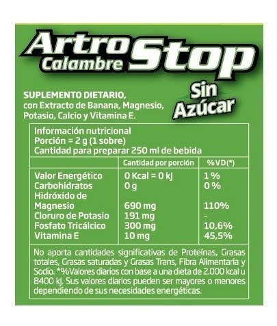 Imagen 3 de 3 de Artrostop Calambres Sin Azúcar. Estuche X 4 Sob. De Fábrica.