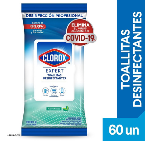 Imagen 1 de 6 de Toallitas Desinfectantes Clorox Expert Flowpack 60un