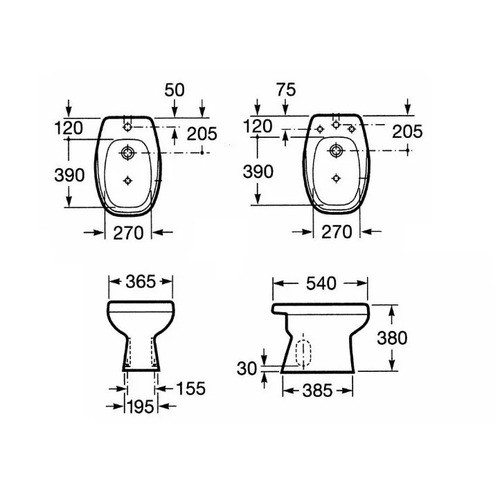 Imagen 2 de 7 de Combo Roca Monaco Inodoro Corto + Bidet + Tapa Madera Metal