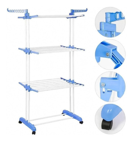 Tendedero Organizador Colgador Ropa Plegable 3 Niveles Blanco