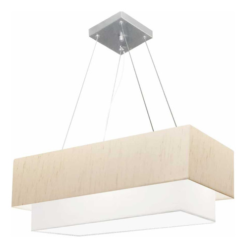 Lustre Pendente Retangular Vivare Md-4138 Cúpula Tec 70x30cm Cor Linho Bege / Branco 110v/220v