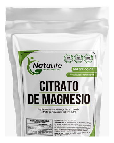 Citrato De Magnesio Polvo X 1 Kg Termosellado Con Scoop