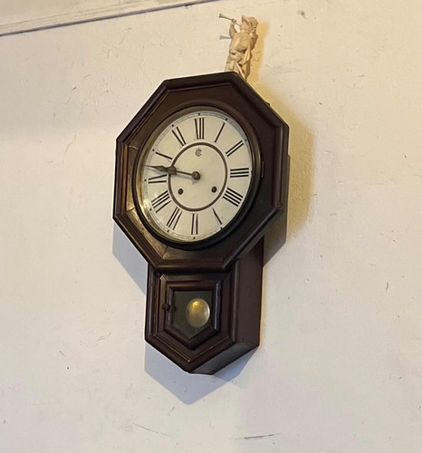 Reloj De Pared Waterbury Muy Antiguo Funcionando Impecable