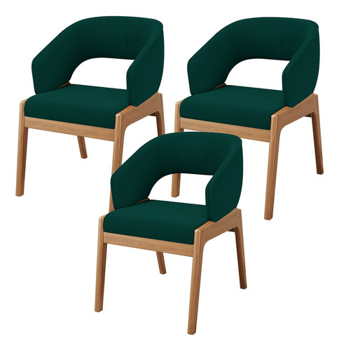 Kit 3 Cadeiras De Jantar E Estar Estofada Lince Bouclê Verde