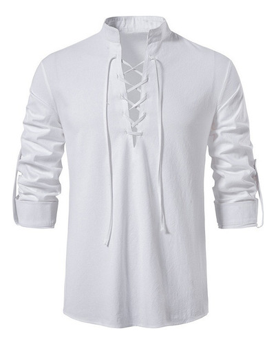 Blusa Con Cuello En V For Hombre, Camisa Medieval De Pirata