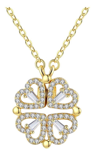 Imagen 2 de 9 de Collar Doble Vista Dorado Dije Corazones Amor Trébol Mujer