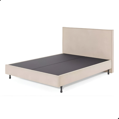 Cama One Queen Cabeceira Moderna Robusta Veludo Pé Eucalipto