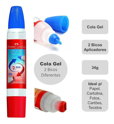 Cola Gel Faber Castell 2 Bicos Escola Artes Transparente Kit