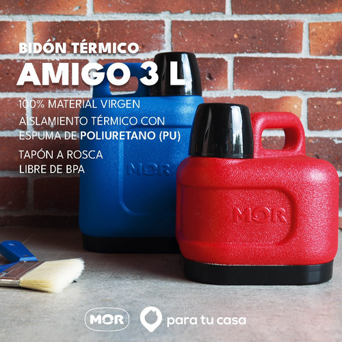 Imagen 6 de 10 de Bidón Termo Térmico Plástico 3 Lts Frio Calor Amigo Mor Ct
