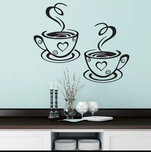 Vinilo Decorativo Pared Tazas De Café Negro