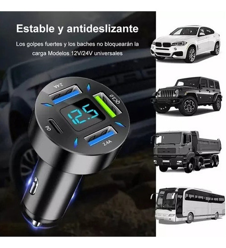 Cargador Para Auto 62w Tipo C Carga Rapida Pd|qc 3.0|4usb