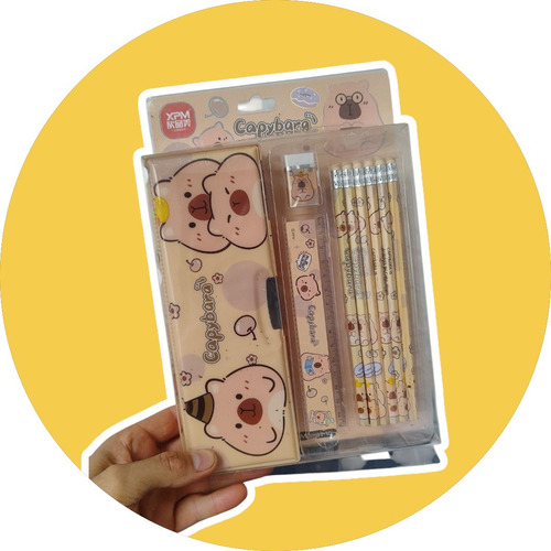 Set Escolar Capibara Cartuchera Regla Goma Lápices Ltf Shop