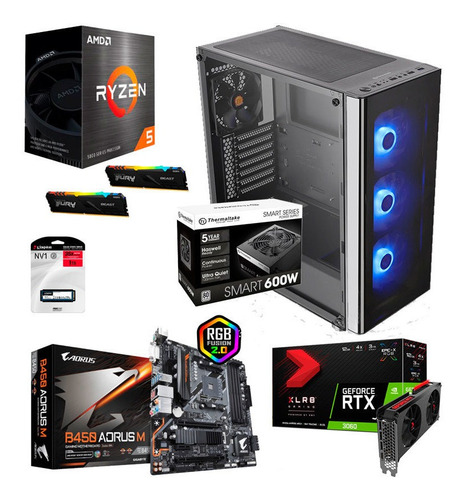 Imagen 1 de 3 de Pc Gamer Ryzen 5 5600x Rtx 3060 B450 Aorus M 16gb Rgb M2-1tb