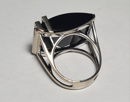 Anel Ouro Branco 18k/750 Onix E Brilhantes Cod 17071