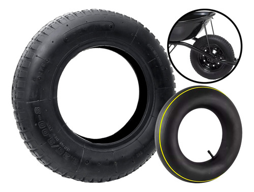 Kit Pneu Para Carrinho De Mão 3,25 X 8 + Câmera Ar - Fertak