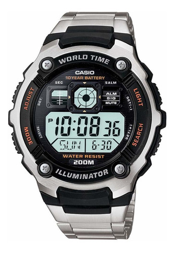 Reloj Hombre Casio Ae-2000wd-1 Cuarzo Pulso Plateado En