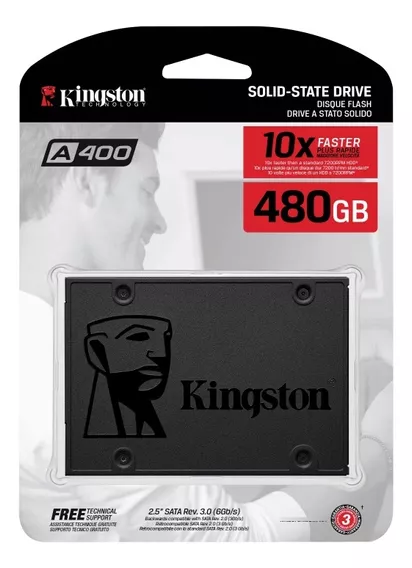 SSD Kingston Sata3 de 480 GB, L/g 500/450 Mb/s, SA400s37/480 GB, color negro