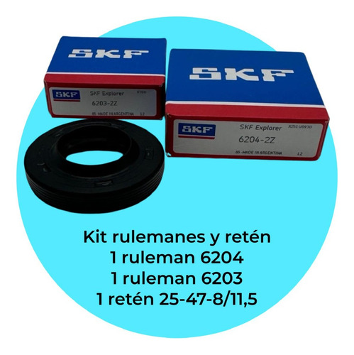 Kit Rulemanes Y Reten Lavarropas Para Aurora 7410