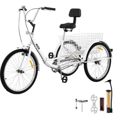 Vevor Triciclo Adultos 1 Velocidad Bicicleta 24 PuLG Cesta