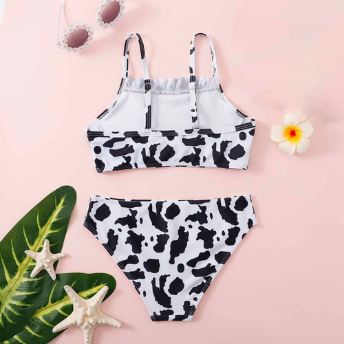 Traje De Baño Para Niñas Con Estampado De Vaca, Cómodo, Sin