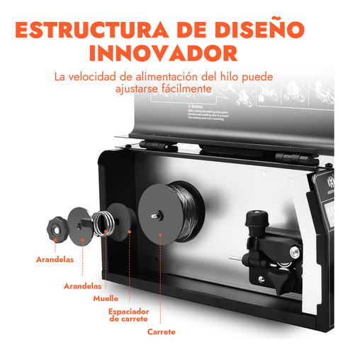 Soldadora inverter Mig sin gas 145A 50/60HZ 60% ciclo de trabaj Herro acero al carbono 1KG