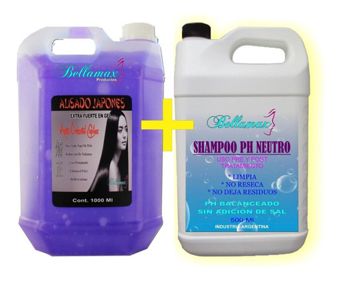 Kit Alisado Japones Bellamax + Shampoo Neutro - 2 Bidones 