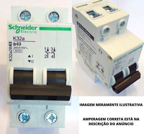 Imagem 1 de 2 de Disjuntor K32a Bipolar 63 Amperes Curva B Schneider