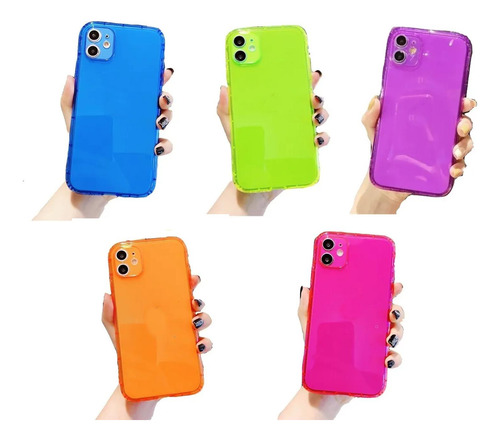 Imagen 3 de 7 de Funda Para iPhone Goma Neon Airbag Resistente Mujer Hombre