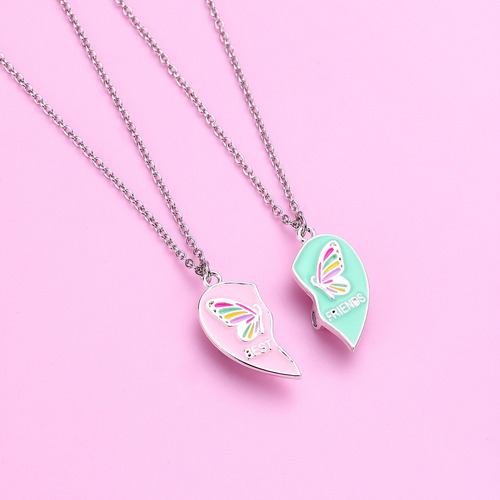 C 1 Par Collar Corazón Mariposa Niños Imanes Para Dos