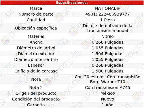 Retén Eje Entrada T/ M National P/ Dodge 880 1963_1965