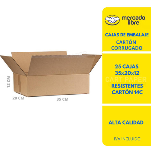 Cajas De Carton 35x20x12  Pack 25 Cajas Embalaje Corrugado