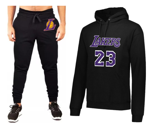 Conjunto Buzo+jogging Negro- Los Angeles Lekers-basquet