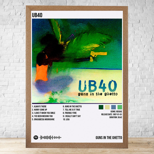 Cuadro Ub40 Guns In The Ghetto 30x40 Con Vidrio Y Marco C754 Marrón Claro Clasico