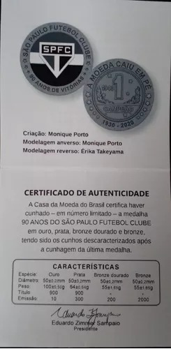 A Moeda Caiu Em Pé - Oficial Spfc Com Certificado
