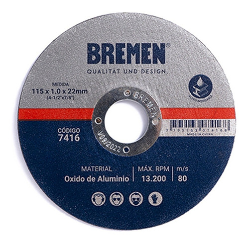 Disco Corte Amoladora Metal Bremen 115 X 1 Mm Caja 25u 7416 Color No Aplica