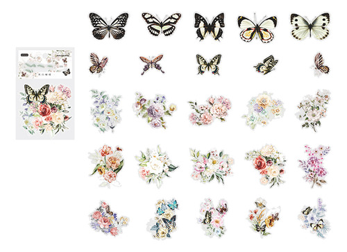 50 Hojas De Pegatinas Autoadhesivas Con Mariposas Y Flores Q