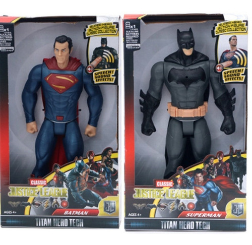 Kit 2 Bonecos Batman E Superman 30cm Com Led E Som Marvel   
