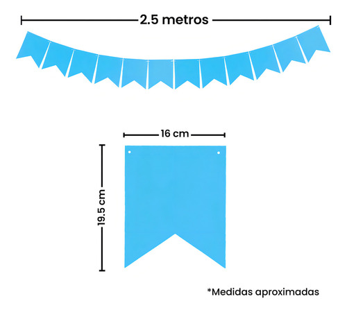 Banderines Lisos Colores Fiesta Cumple Decorar Mylin 12pz Color Azul