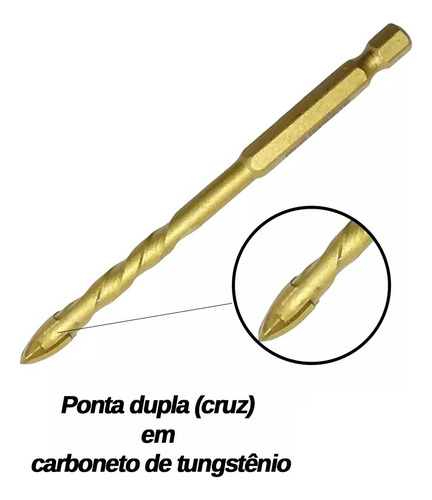 Broca Titânio Furar Vidro Ponta Cruzada Starfer 4mm