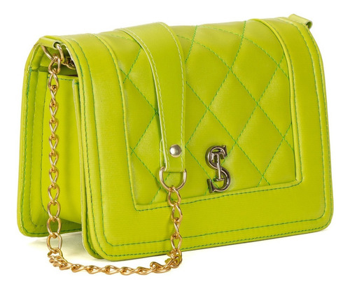 Bolsa Transversal Feminina Alça Corrente Lateral Clutch Cor Verde-lima