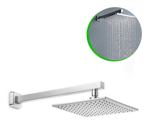 Ducha Chuveiro 30x30 Inox Com Braço 30cm Solar Gás Piscina Home House Cor Prateado